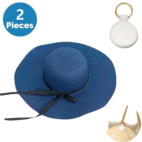 SkyAuks UV Sun Visor for Women with Hat Clip, Foldable & Packable Wide Brim Cap with Bow, Navy Blue