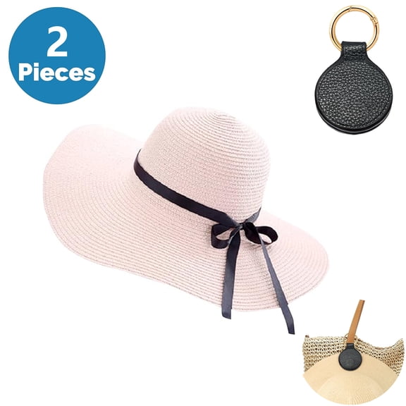 SkyAuks UV Sun Visor for Women with Hat Clip, Foldable & Packable Wide Brim Cap with Bow, Pink