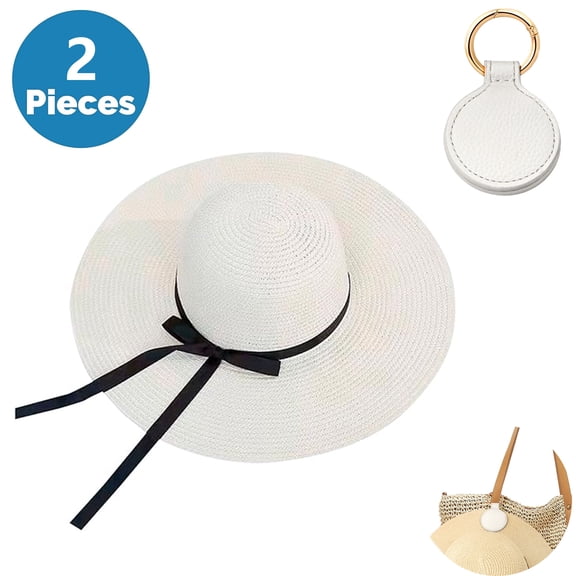 SkyAuks UV Sun Visor for Women with Hat Clip, Foldable & Packable Wide Brim Cap with Bow, White