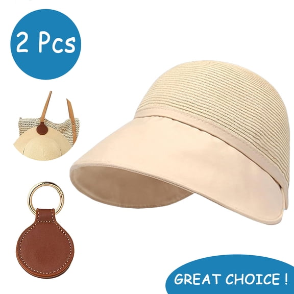 SkyAuks UV Sun Visor for Women with Hat Clip, Large Brim Straw Hat, Beige