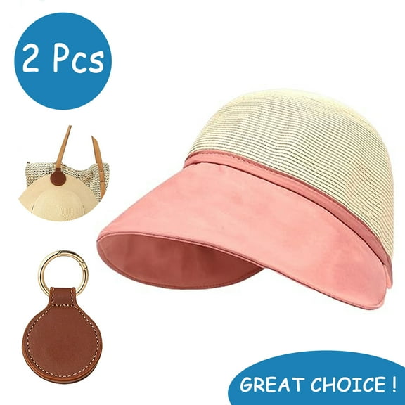 SkyAuks UV Sun Visor for Women with Hat Clip, Large Brim Straw Hat, Pink