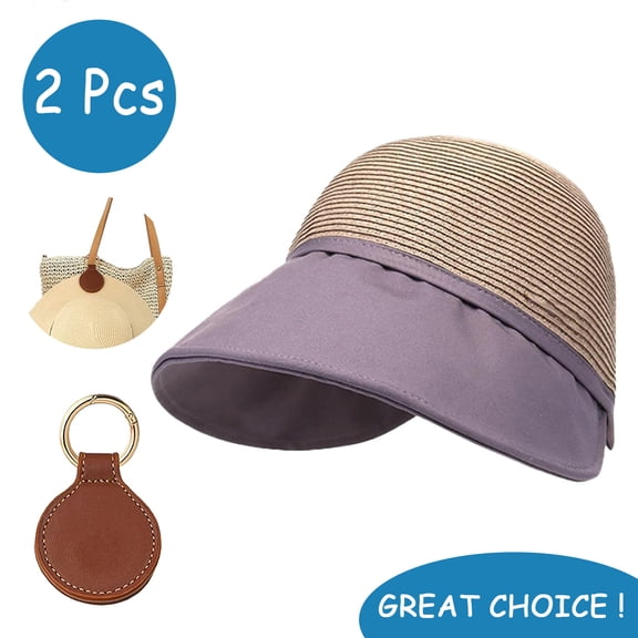 SkyAuks UV Sun Visor for Women with Hat Clip, Large Brim Straw Hat, Purple