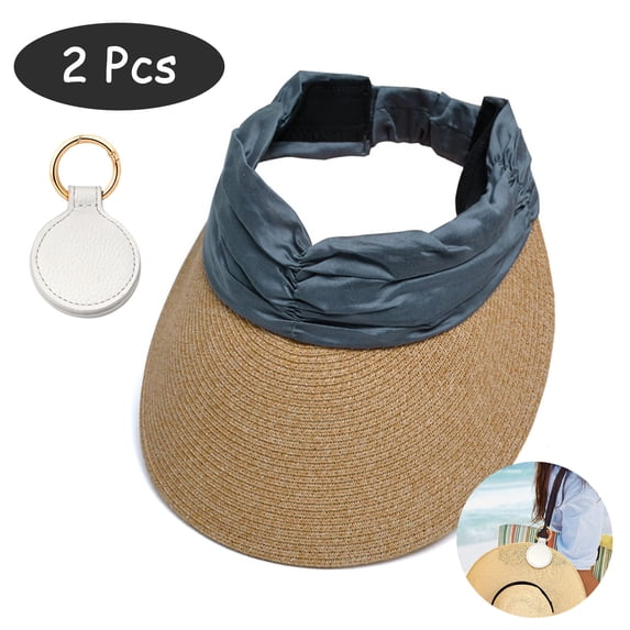 SkyAuks Wide Brim UV Sun Visor Hats for Women with Hat Clip, Foldable Ponytail Cap, Blue