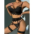 thumbnail image 1 of SkyAuks Women's Exotic Lingerie Sets, Scalloped Lace Garter Bra and Panty Sets, Black(M), 1 of 7