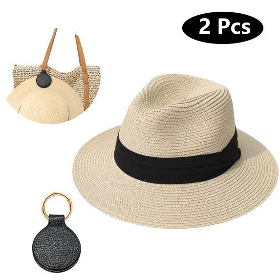 SkyAuks Womens Straw Hat with Hat Clip, Packable Protection UV Straw Hats, Wide Brim Panama Roll up Cap, Travel Classic Manhattan Caps, Beige