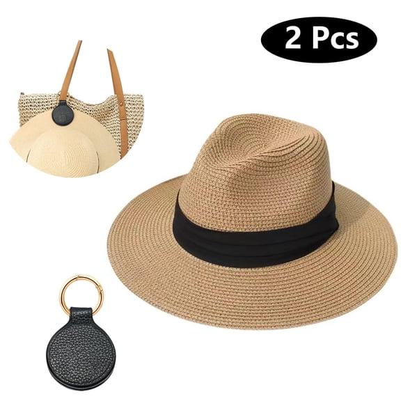 SkyAuks Womens Straw Hat with Hat Clip, Packable Protection UV Straw Hats, Wide Brim Panama Roll up Cap, Travel Classic Manhattan Caps, Khaki