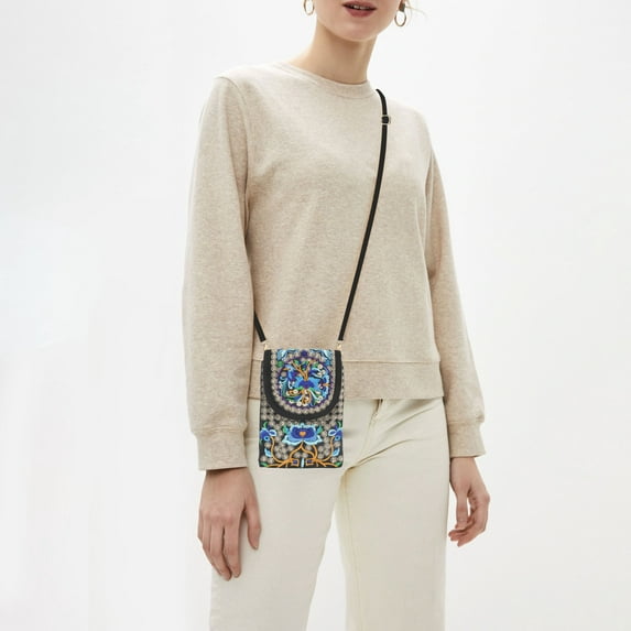 SkyAuks rossbody Bags for Women, Small Embroidery Canvas Phone Bag, Blue