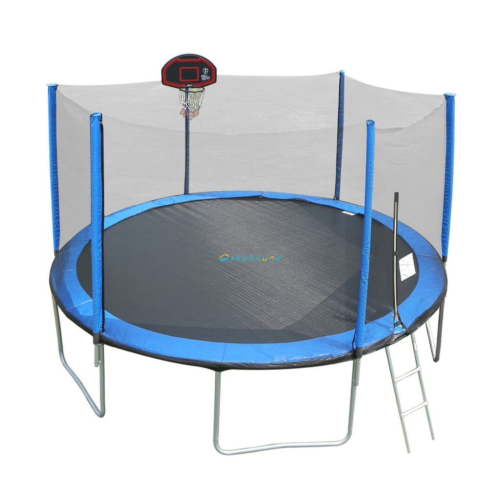SkyBound Blue 14ft Round Outdoor Trampoline with Enclosure Net