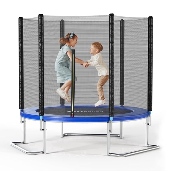 SkyBound 6FT L-Shaped Leg Trampoline with Safety Enclosure Net, Blue