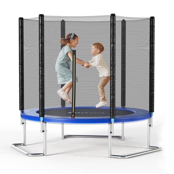 SkyBound 6FT L-Shaped Leg Trampoline with Safety Enclosure Net, Blue