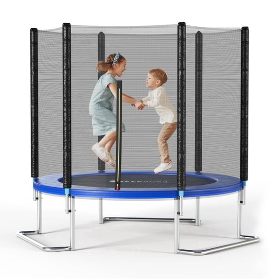 SkyBound 6FT L-Shaped Leg Trampoline with Safety Enclosure Net, Blue