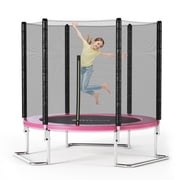 SkyBound 6FT L-Shaped Leg Trampoline with Safety Enclosure Net, Pink