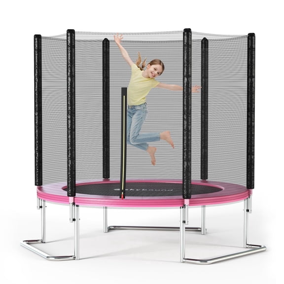 SkyBound 6FT L-Shaped Leg Trampoline with Safety Enclosure Net, Pink