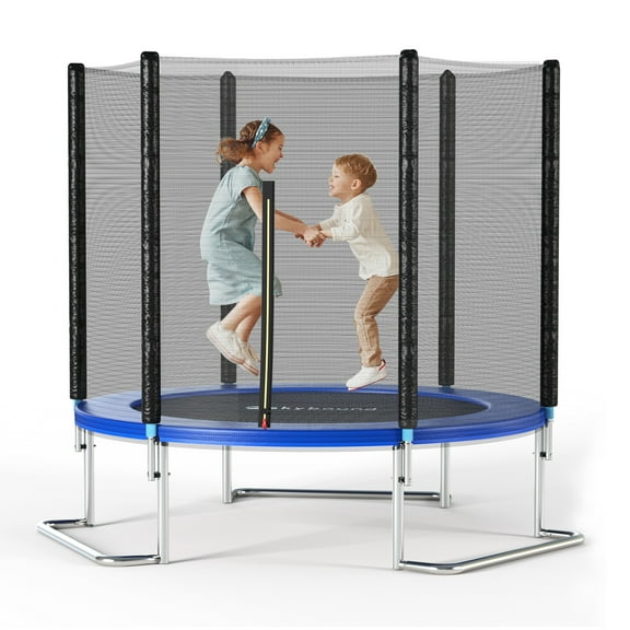 SkyBound 8 FT Trampoline with Enclosure - Recreational Trampolines with L-Shaped Legs for Extra Stability - Outdoor Trampoline for Kids and Adults