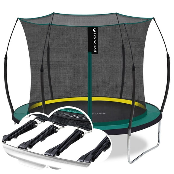 SkyBound 8ft Springless Trampoline for Kids, Backyard Trampoline Bungee Cords with Enclosure for Indoor and Outdoor