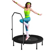 SkyBound Foldable 40inch Fitness Rebounder Trampoline, Quiet Bungees Mini Trampoline with Adjustable Foam Handle, 600lbs Weight Capacity