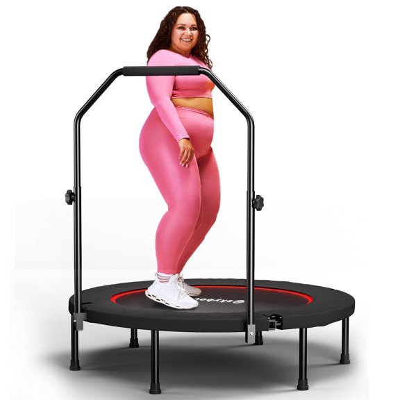 SkyBound Foldable Mini Trampoline Fitness Rebounder Quiet Bungees U-Shape Adjustable Foam Handle