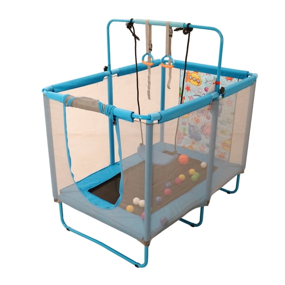 SkyBound Rectangle Trampoline 36×55", 6-Legs with Safety Enclosure Net, Blue
