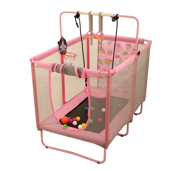SkyBound Rectangle Trampoline 36×55", 6-Legs with Safety Enclosure Net, Pink
