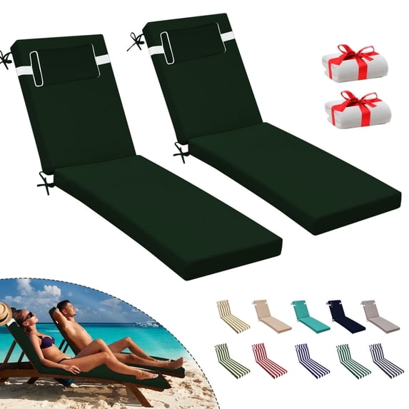 SDJPOI Outdoor Chaise Lounge Cushion,72×21×3in Patio Chair Cushion for Pool Beach(Dark Green,2pc)