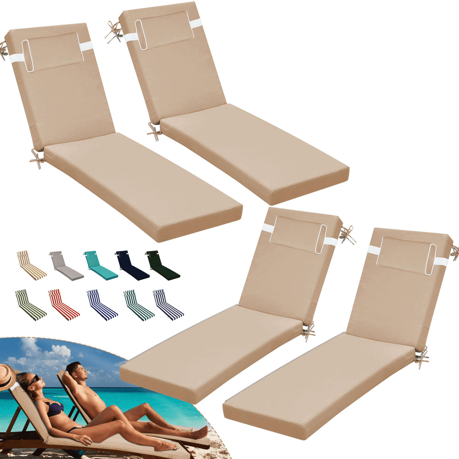 SDJPOI Outdoor Chaise Lounge Cushions,72×21×3in Patio Chair Cushion for Pool Beach（Beige,4pc）