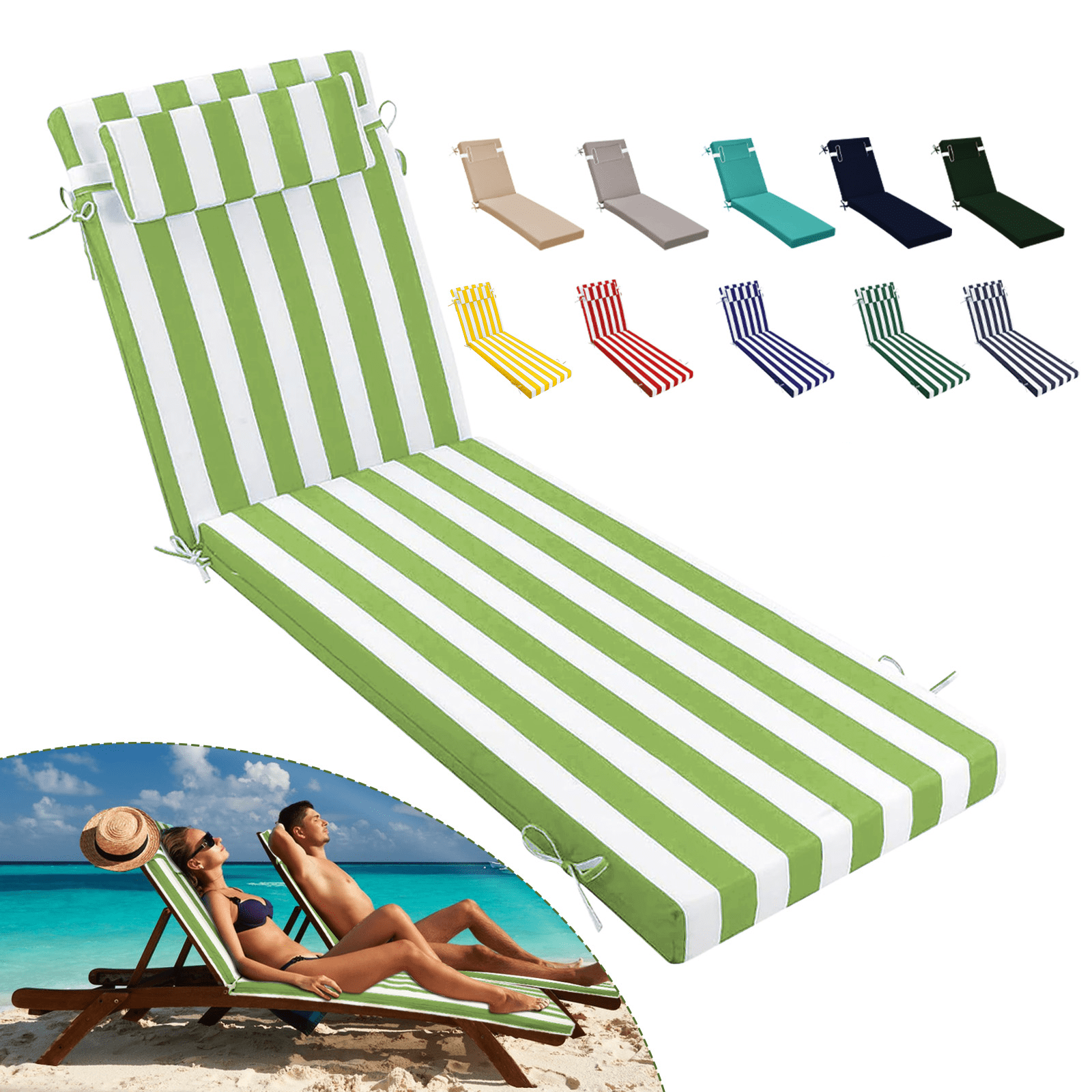 SDJPOI Outdoor Chaise Lounge Cushions, 72×21×3in Patio Chair Cushion for Pool & Beach（Grass White）
