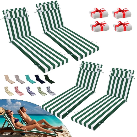 SDJPOI Outdoor Chaise Lounge Cushions,72×21×3in Patio Chair Cushion for Pool Beach(Green White,4pc)