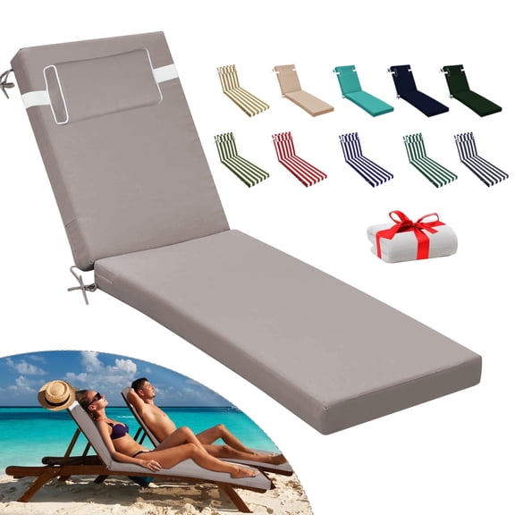 SDJPOI Outdoor Chaise Lounge Cushions, 72×21×3in Patio Chair Cushion for Pool & Beach（Khaki）
