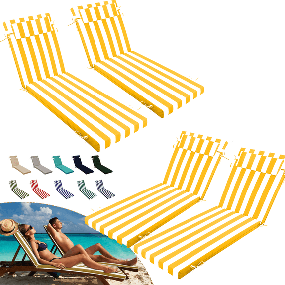 SDJPOI Outdoor Chaise Lounge Cushions,72×21×3in Patio Chair Cushion for Pool Beach(Yellow White,4pc)