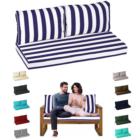 SDJPOI Outdoor Loveseat Cushion Set, 46 x 26 inch, Waterproof & Fade Resistant Cushions for Couch Bench and Swing (Blue White)
