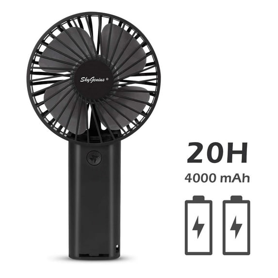 SkyGenius Portable Handheld Fan 4000mAh Battery Operated USB Rechargeable, Black
