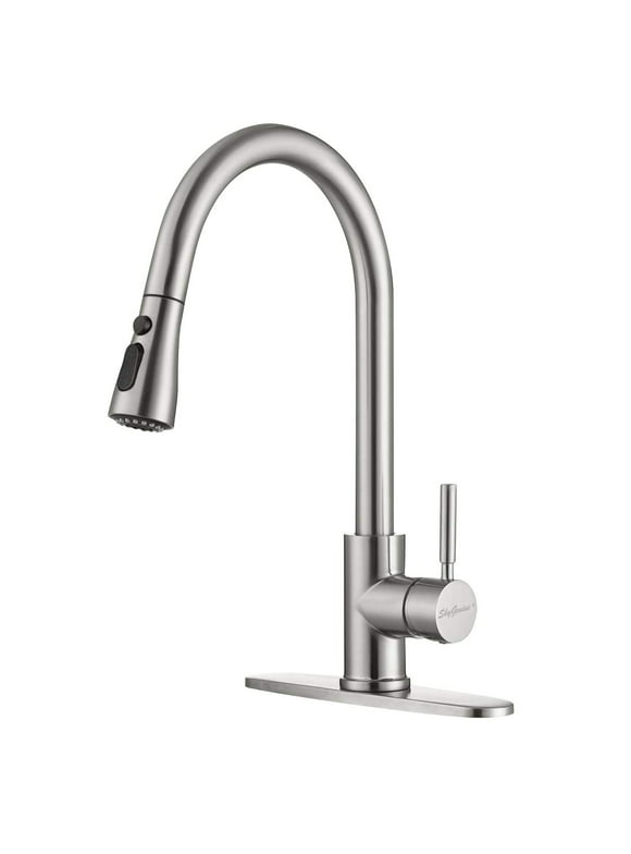 SkyGenius Pull Down Kitchen Faucet with Sprayer Single Handle Sink Faucet Brushed Nickel for Kitchen