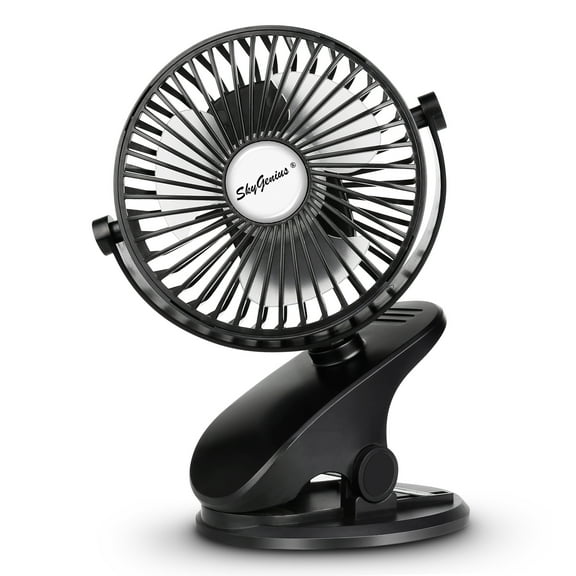 SkyGenius Rechargeable Mini Fan Battery Operated Clip on Desk Fan Baby Stroller Fan, Black