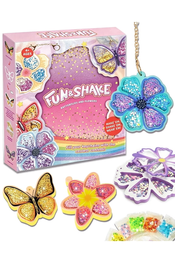 DIY Glitter Keychain Craft Kit for Kids Shake, Sparkle & Create! Mess-Free Art Activity, Travel-Friendly Toy, Perfect for Party Favors & Birthday Gifts, Ages 4-9