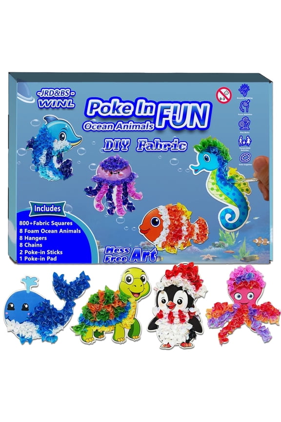 Ocean Animal Poke Art Kit - No-Mess Marine Biology Craft for Kids Ages 4-9, Educational Sensory Toy & Creative Gift