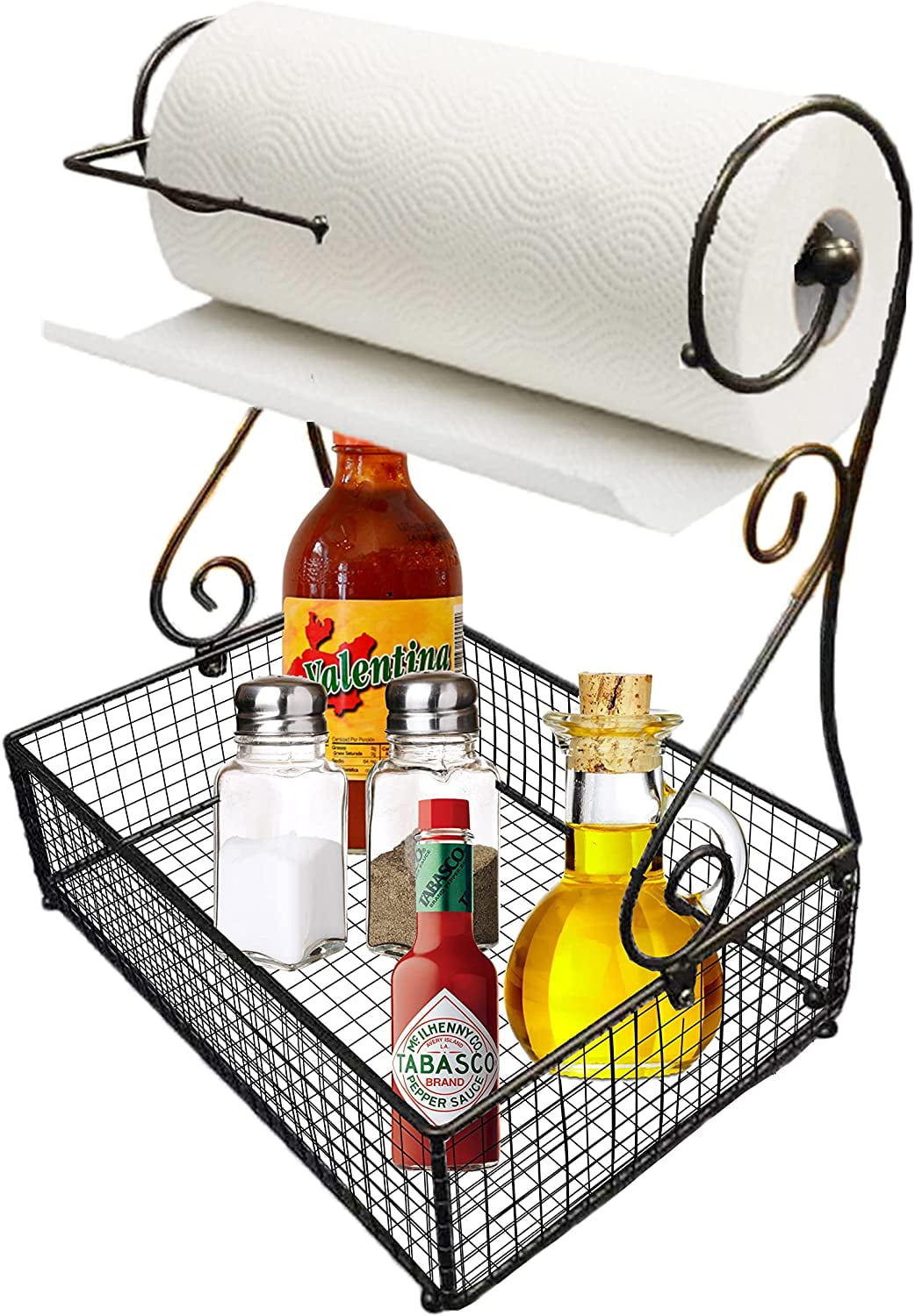 SkyMall 17.5" Versatile Indoor/Outdoor Table Top Metal Paper Towel Holder with Basket