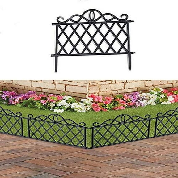 SkyMall Decorative 4 Piece Scroll Metal Look Garden Border Fence - Black