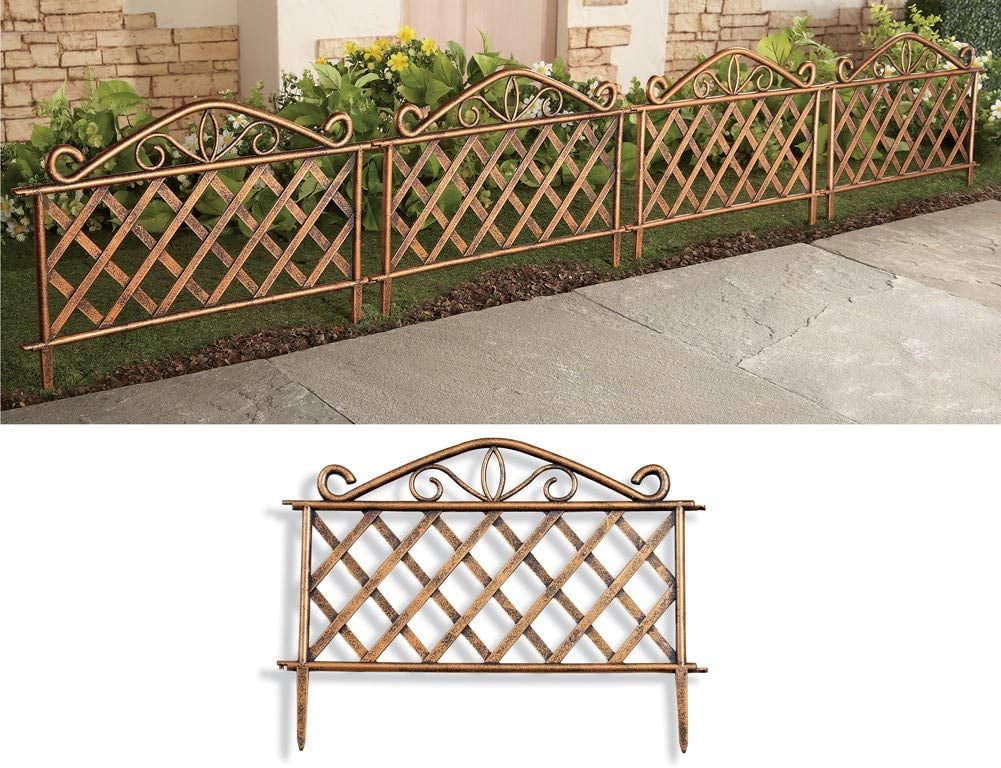 SkyMall Gold Scroll Decorative Garden Fence Polypropylene Gold, 4 Count