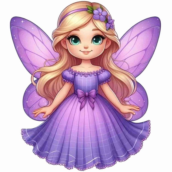 SkyOlla Beautiful Purple Dress Angel Fairy with Floral Headband Vinyl Wall Sticker Self Adhesive Cute Blonde Pixie Girl Kids Room Nursery Decor Pack of 2 (Size 50x59 cm Per Sticker)