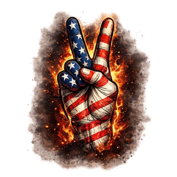 SkyOlla Blazing Fire Flame Patriotic US Flag Peace Sign Hand Artistic Vinyl Wall Sticker Decal for Garage Living Room, Pack of 2, 50x59 cm