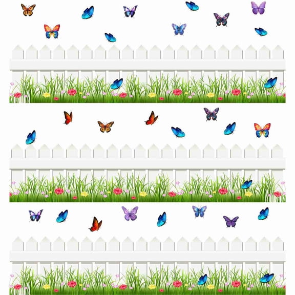 SkyOlla Butterfly Garden Grass Border Wall Sticker - 175x25 cm Self Adhesive Vinyl Wall Mural for Bedroom, Living Room & Home Decor - Easy Peel and Stick Design