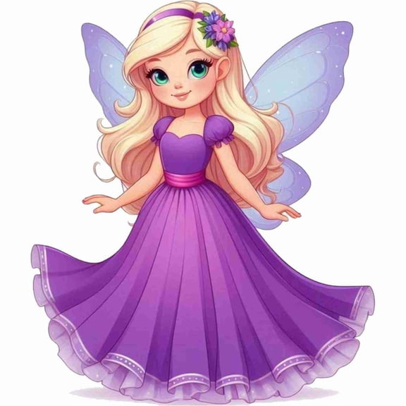 SkyOlla Cute Blonde Angel Fairy in Purple Long Dress Vinyl Wall Sticker Self Adhesive Pastel Pixie Decal for Kids Room Nursery Baby Girl Bedroom Decor Pack of 2 (Size 50x59 cm Per Sticker)