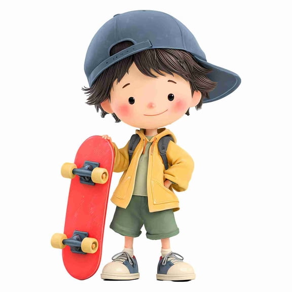 SkyOlla Cute Chibi Skater Boy With Dog Companion Self Adhesive Vinyl Wall Sticker Cartoon Sports Theme Character Decal Poster For Kids Room Playroom Nursery Decor (Size 43x60 cm Pack of 2)