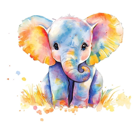 SkyOlla Cute Watercolor Sitting Baby Elephant Wall Sticker 59x45 cm Pastel Rainbow Splash Big Ears Theme Vinyl Wall Decal Nursery Kids Room Playroom Self Adhesive Poster Sticker Pack of 2