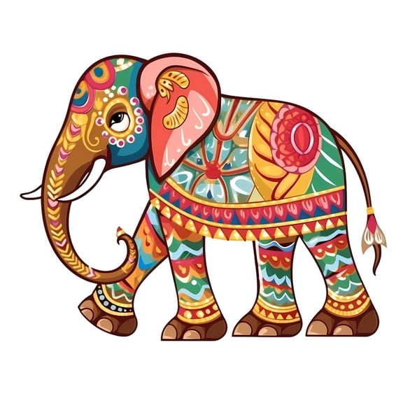SkyOlla Detailed Ethnic Folk Art Elephant Wall Sticker 59x45 cm Multicolor Floral Mandala Pattern Vinyl Wall Decal Traditional Indian Heritage Style Living Room Home Decor Poster Pack of 2