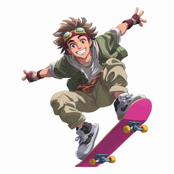 SkyOlla Energetic Anime Boy Skateboarding Jump Trick Self Adhesive Vinyl Wall Sticker Action Sports Character Illustration Decal Poster For Kids Room Teens Lounge Decor (Size 43x60 cm Pack of 2)