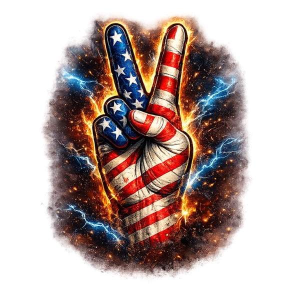 SkyOlla Fire and Lightning American Flag Peace Sign Hand Abstract Art Vinyl Wall Decal Sticker Graphic Mural, Pack of 2, Size 50x59 cm