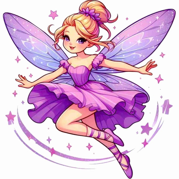 SkyOlla Flying Purple Dress Angel Fairy with Stars Vinyl Wall Sticker Self Adhesive Magical Pixie Decal for Kids Room Nursery Baby Girl Bedroom Decor Pack of 2 (Size 50x59 cm Per Sticker)