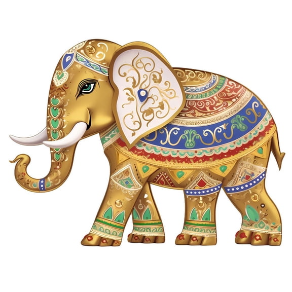 SkyOlla Luxurious Royal Golden Elephant Wall Sticker 59x45 cm Intricate White Blue Swirl Mandala Pattern Vinyl Wall Decal Traditional Indian Heritage Style Home Decor Sticker Pack of 2