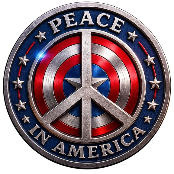 SkyOlla Metallic Peace in America Shield Patriotic USA Flag Star Vinyl Wall Sticker Decal Mural for Home Office, Pack of 2, Size 50x59 cm